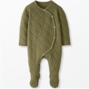 Hanna Andersson Quilted Snap Front Sleeper in Olive Footed Hand covers 12m-18m